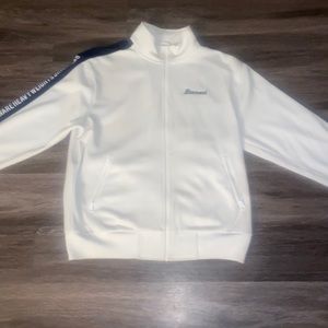 Diamond supply co white and blue zip up sweater
